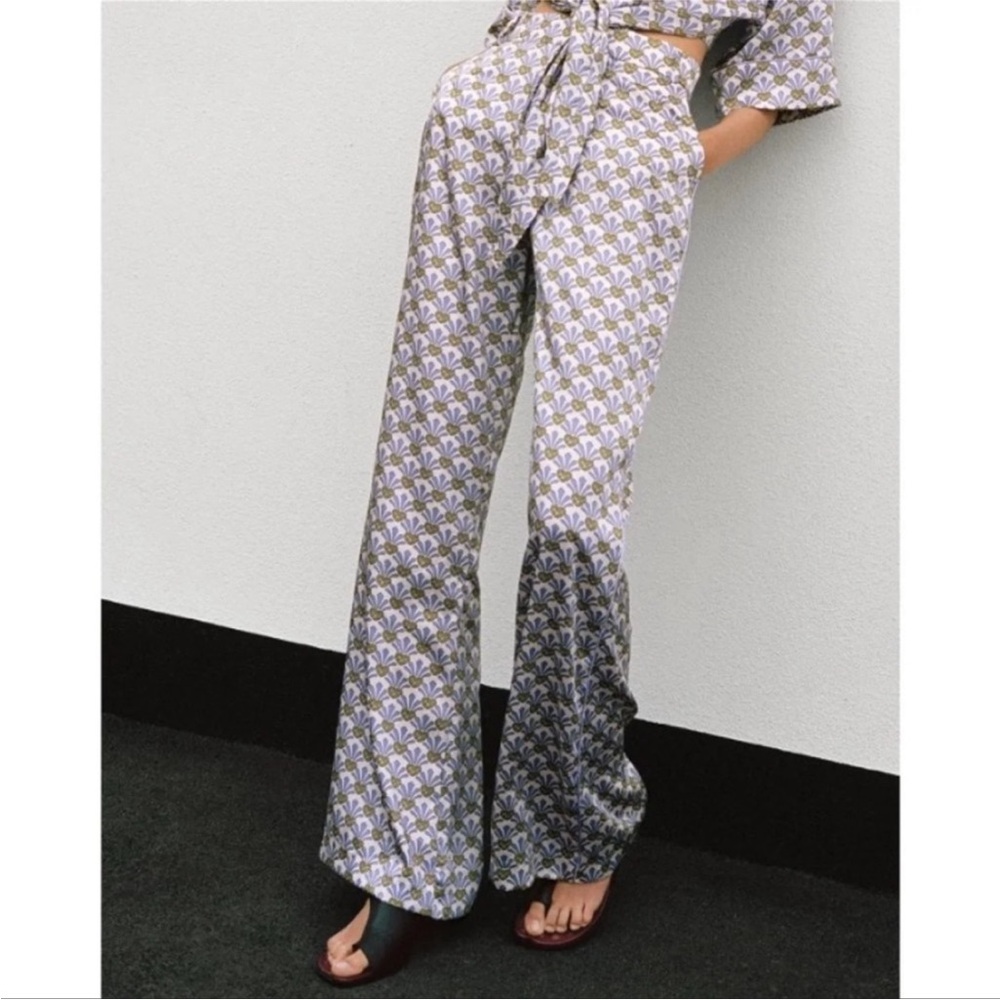Zara Wide Leg Pants - Purple and White Pattern